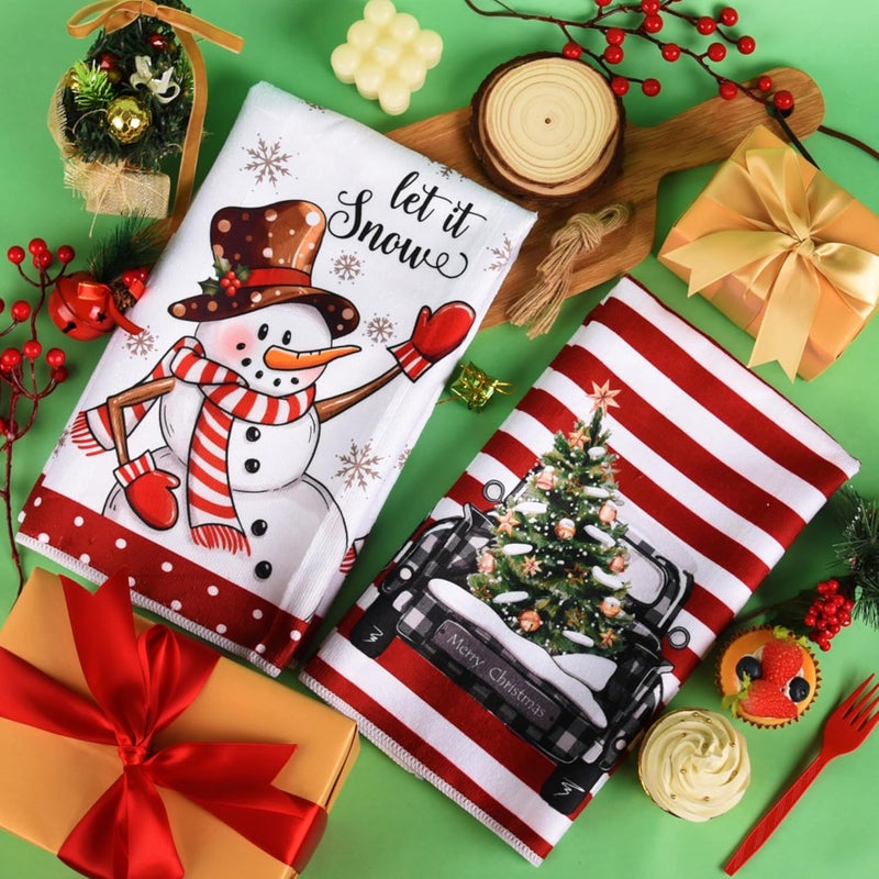 TREWAVE Christmas Kitchen Dish Towels 18 x 27 Inch Snowman Christmas Tree Elk Kitchen Decor Winter Holiday Tea Hand Towels Christmas Absorbent Drying Cloth for Cooking Set of 6 - Image 4